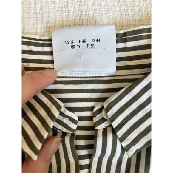 Akris Pinto Shirt Dress 14 Vertical Stripe Green White Natural Minimal Quiet Lux - Picture 8 of 11